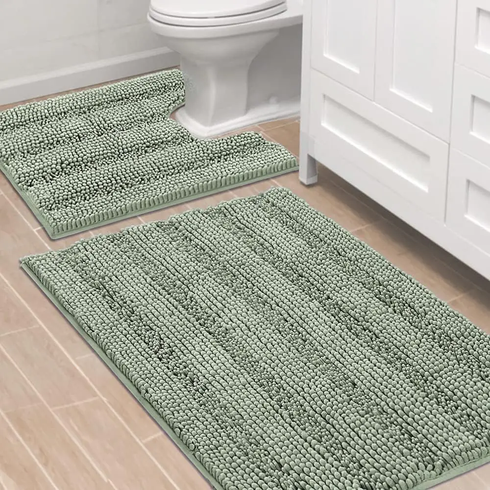 

2-Piece Bathroom Rug Set, Non-Slip Contour Mats, Ultra Thick Water Absorbent, Washable (36x24 + 20x24 Inches, Sage)