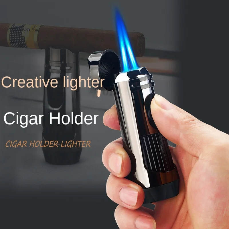 Portable Metal Windproof Cigar Lighters Unusual Butane Gas Lighter Dual Flame Mini Turbo Torch Lighter Smoking Accessories