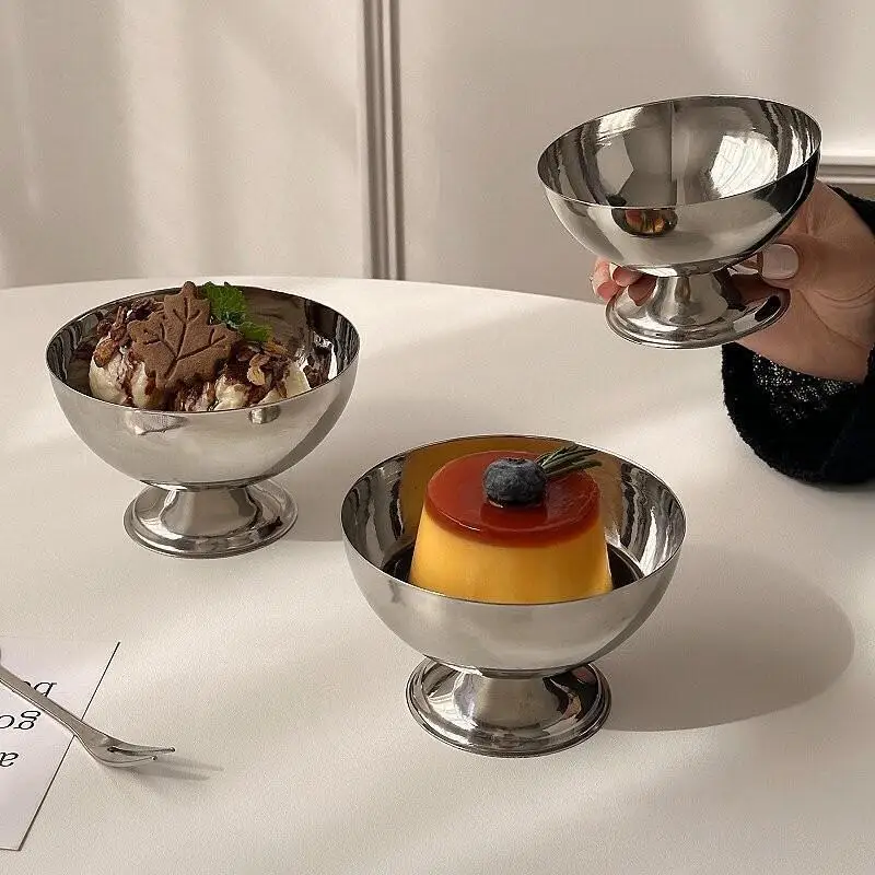 Reusable High Foot Goblet Rustless Steel Thickened Pudding Cup Polished Dessert Cup Cold Snack Holding