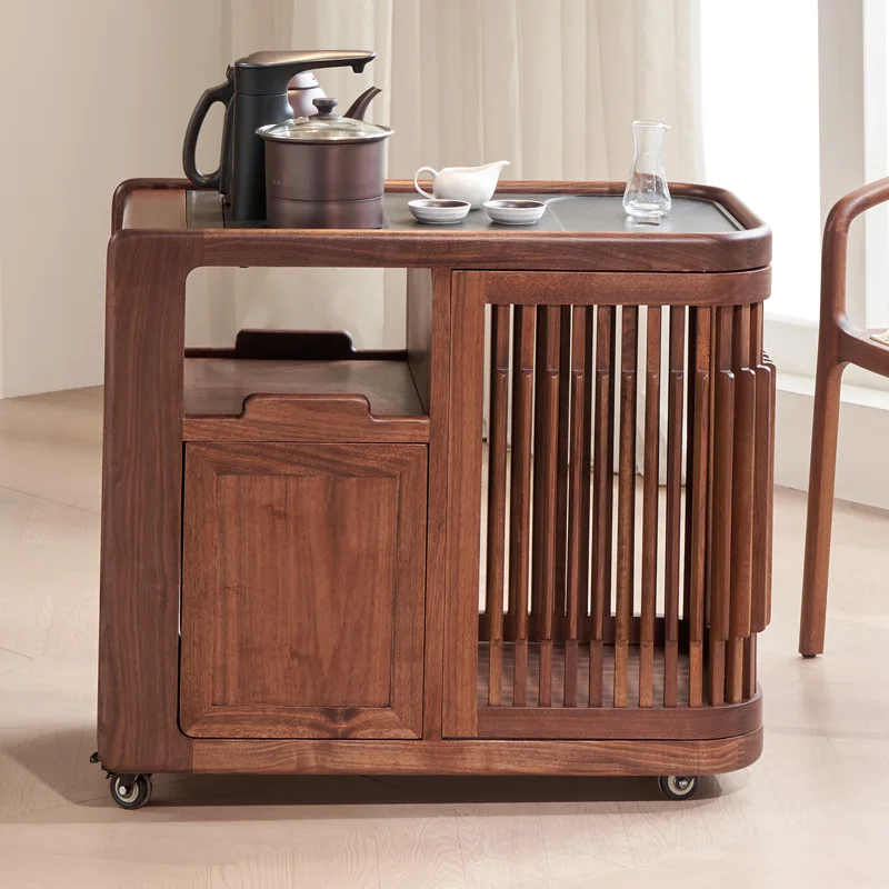 Tavolo mobile in legno massello per soggiorno con armadietto mobile in noce nera