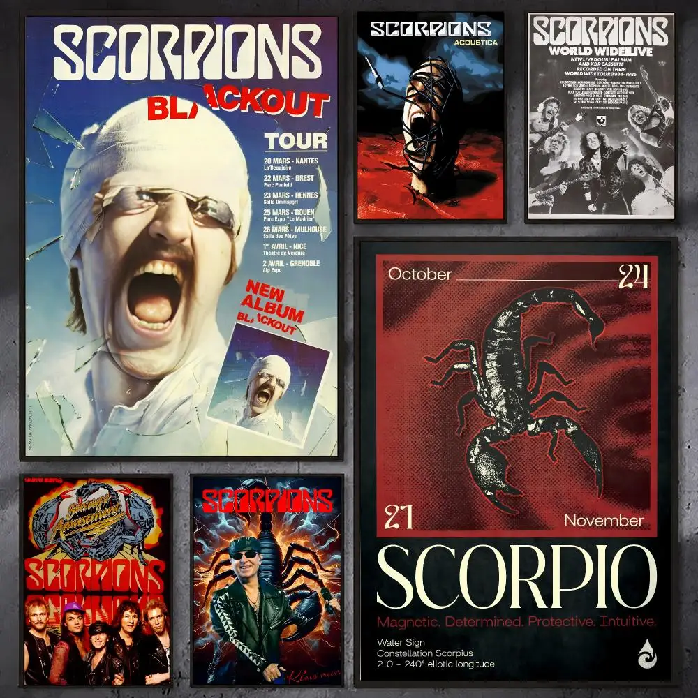 S-Scorpions Vintage Rock Band Music Poster Waterproof Sticky Wall Art Print For Bedroom Living Room Hallway Bar Home Decor