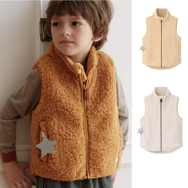 

Children's Vest 2025 Winter New Cartoon Fashion Plus Velvet Warm Girl's Outer Vest Pure Cotton Thick Loose Boy's Sleeveless Vest