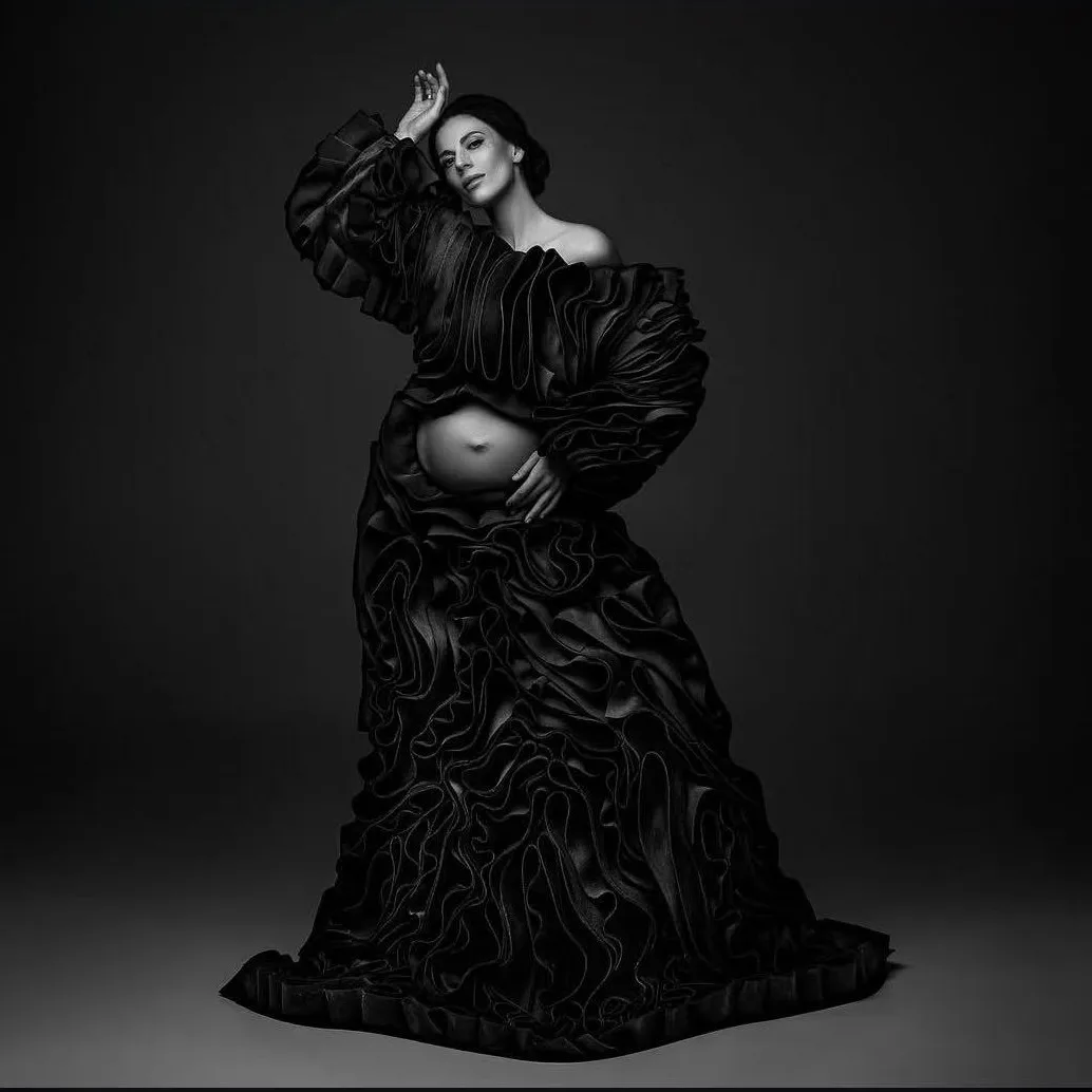 Vestidos de embarazo de color morado de lujo, vestido de maternidad plisado con mangas completas recortadas en capas, плаajtе для бем Iyoм Jaya