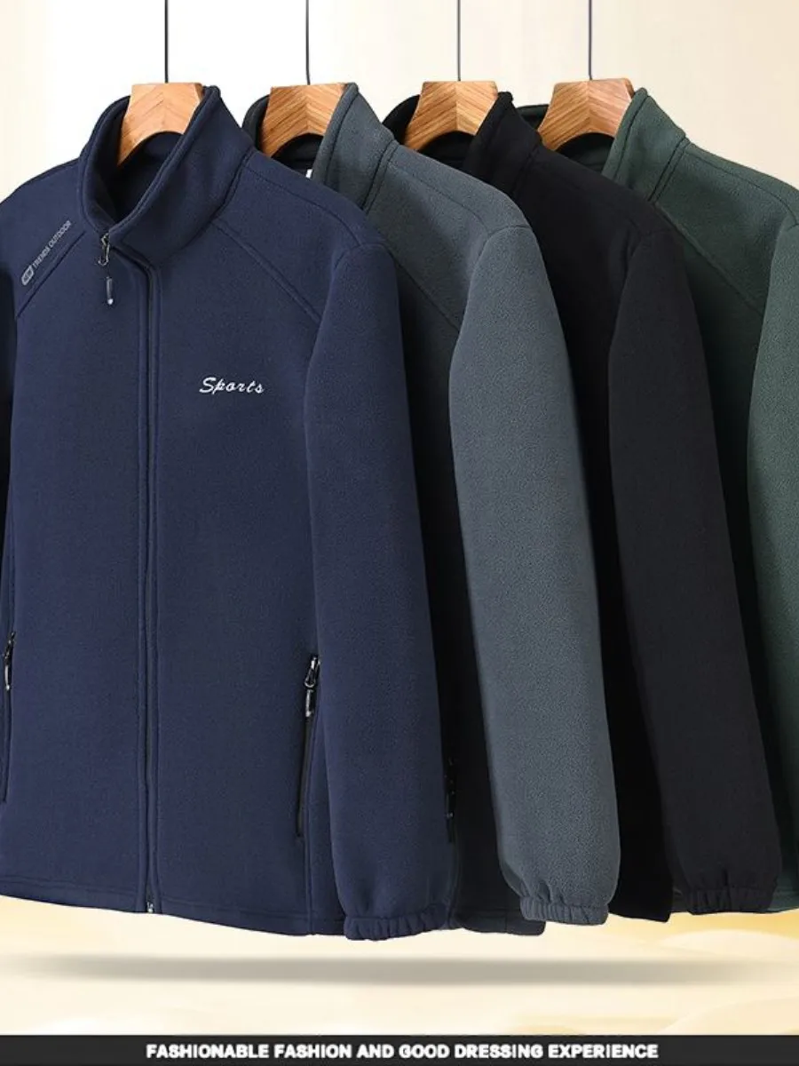 

Новая мужская утепленная флисовая толстовка с двойным слоем, теплая куртка для активного отдыха, повседневная толстовка с воротником-стойкой, зимнее пальто на подкладке