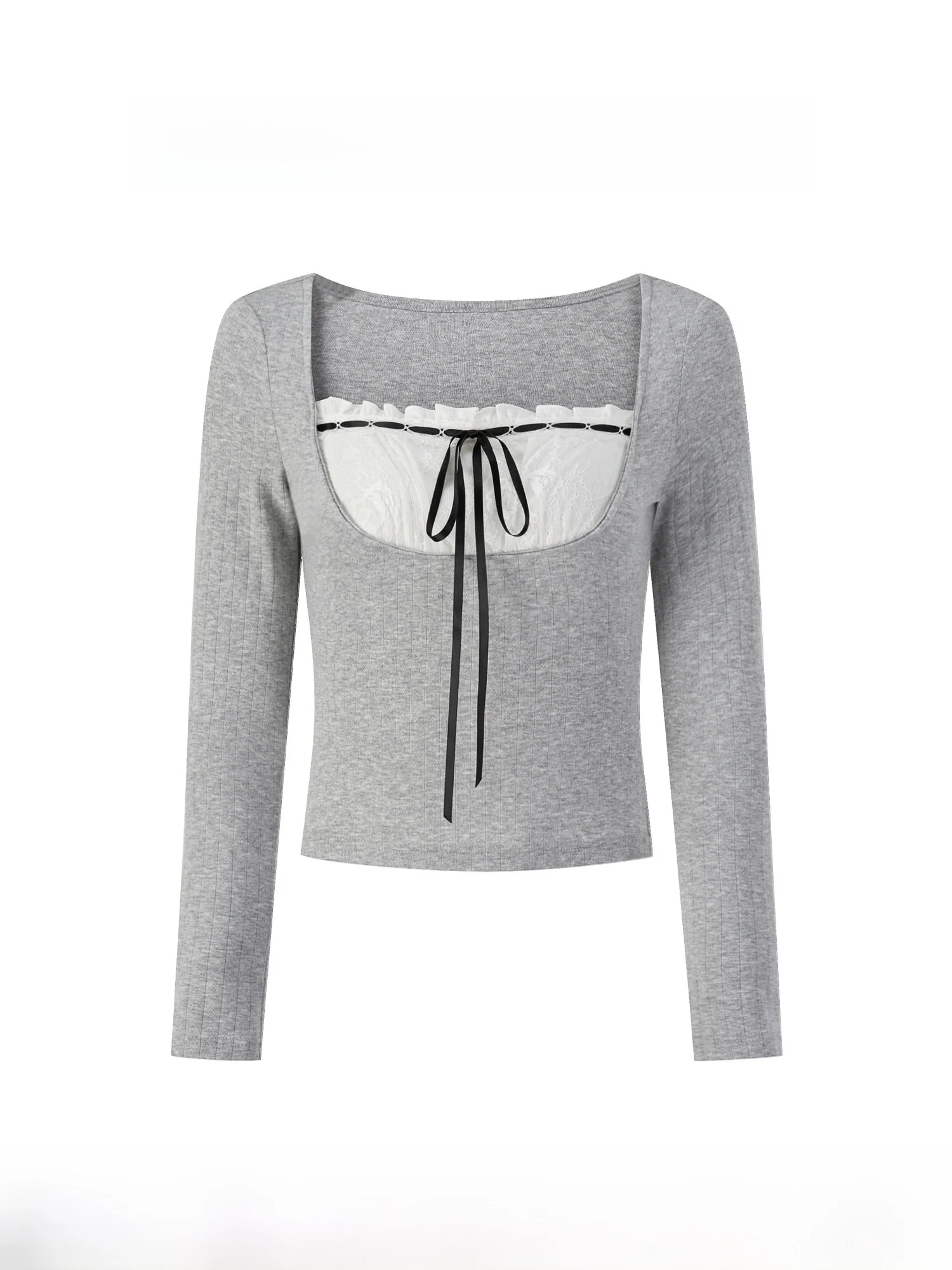 

ay Belted Long Sve T-irt Women's Faion Design Slim Fit Top Fake Two-Piece Casual round Ne Polyester Blend Fiber