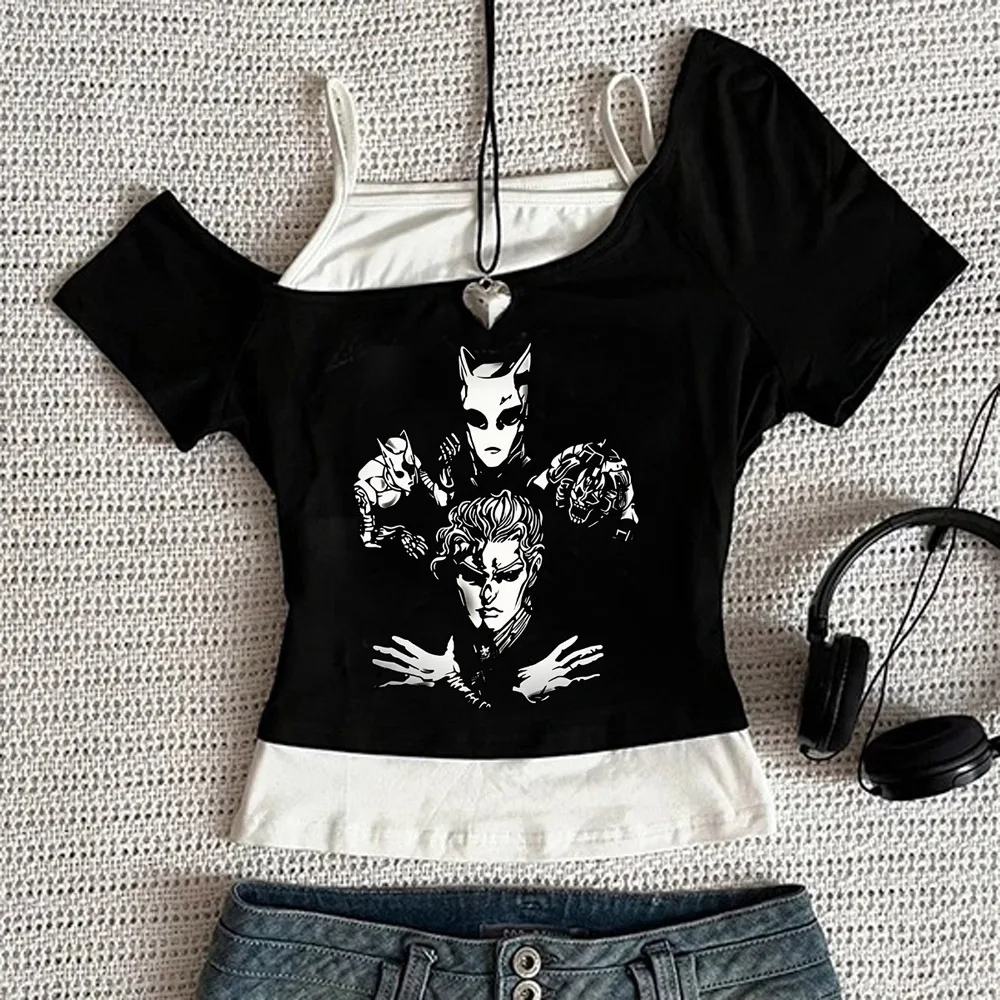 Jojo Bizarre Adventure Crop-Top für Teenager, Ausverkauf, Party, Emo, Kawaii, T-Shirt, 2000er, japanische Party, Goth-Scene – Detail 3