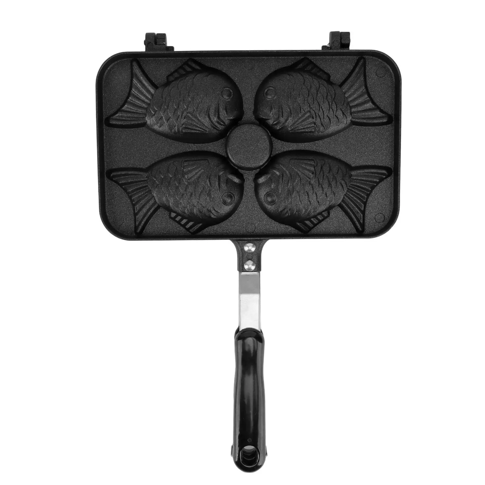 

Taiyaki Frypan 4 Grid Non Stick Double Sided Black Handle Aluminium Waffle Maker for kitchen Cooking Tool