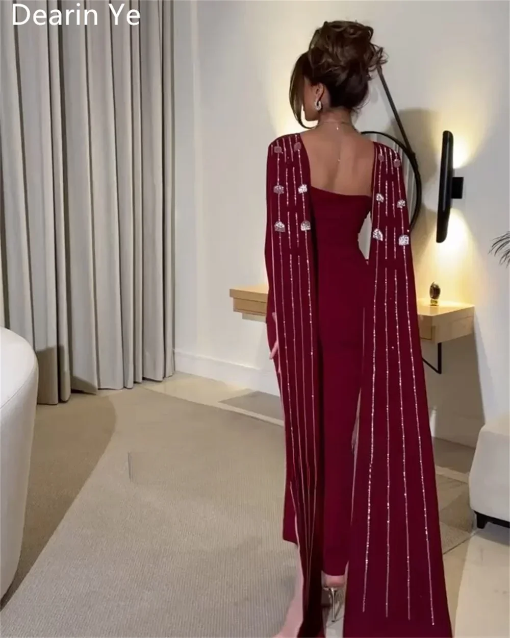 Vestido Formal personalizado de Arabia Saudita, columna con cuello cuadrado Dearin, faldas hasta el suelo, espalda abierta, cuentas verticales, Occasi a medida