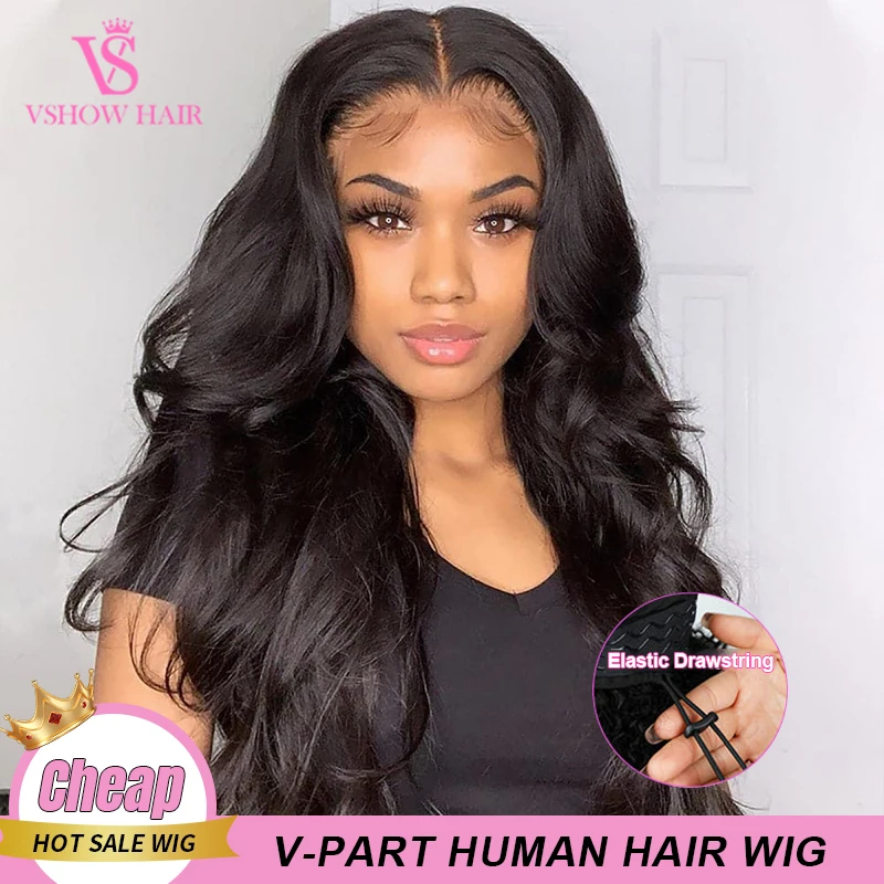 

VSHOW Glueless Wigs V Part Wig With Drawstraing Upgrade Body Wave Hair Wig Thin Part Human Hair Wig Beginner Friendly