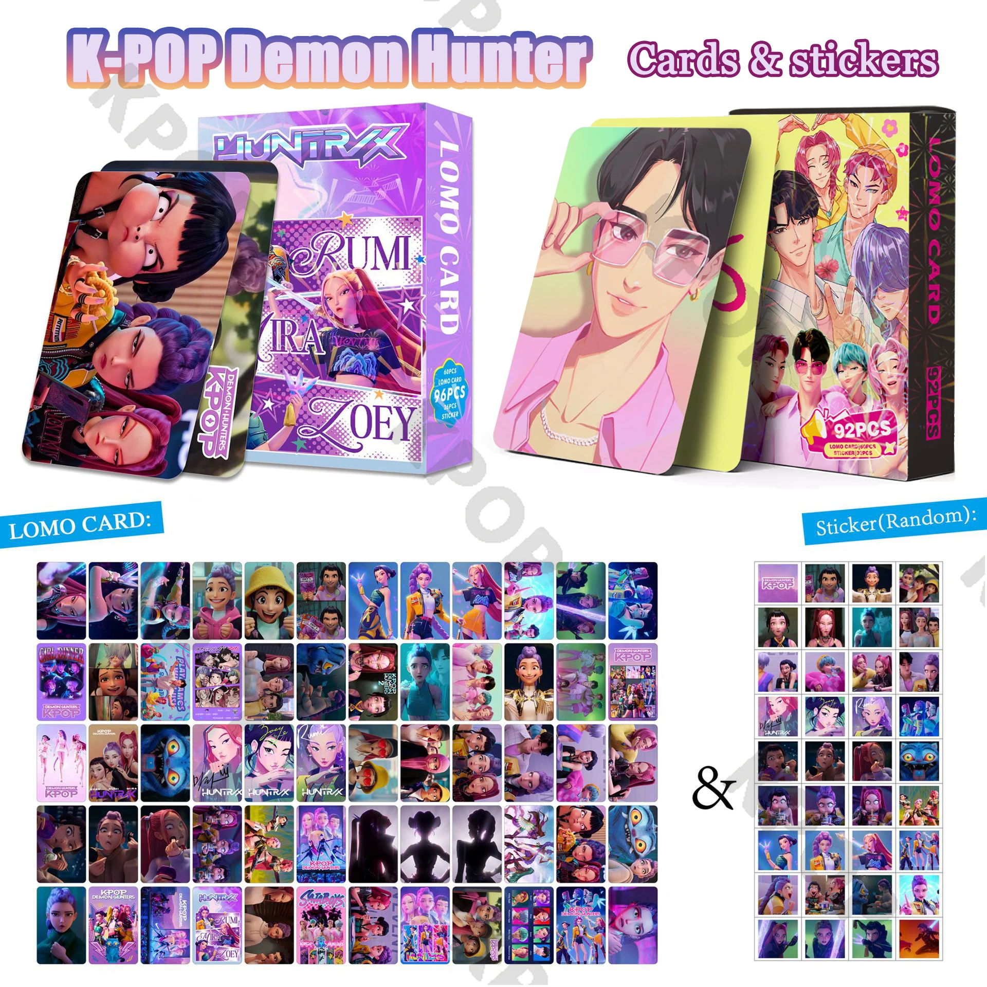 مجموعة بطاقات ثلاثية الأبعاد من مجموعة K-POP Idol Group مكونة من 92-96 قطعة، بطاقات صور LOMO بالليزر، ملصقات قابلة للجمع على شكل Chibi Demon Hunter