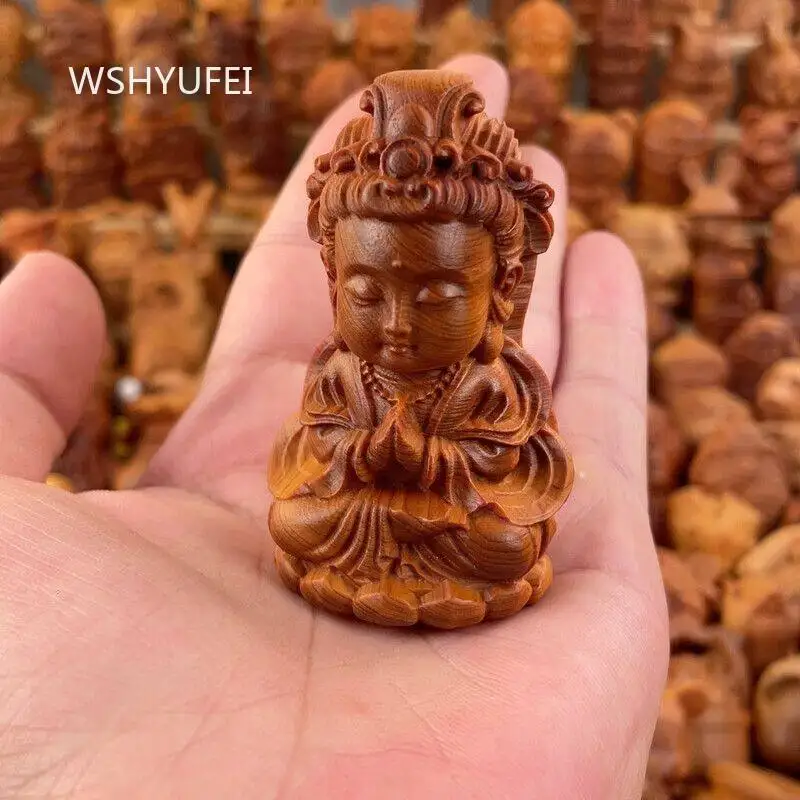 1 шт. миниатюрная статуэтка Гуаньинь из дерева, резная, культурное изделие, статуэтка Будды, ремесленное изделие, китайский декор для дома