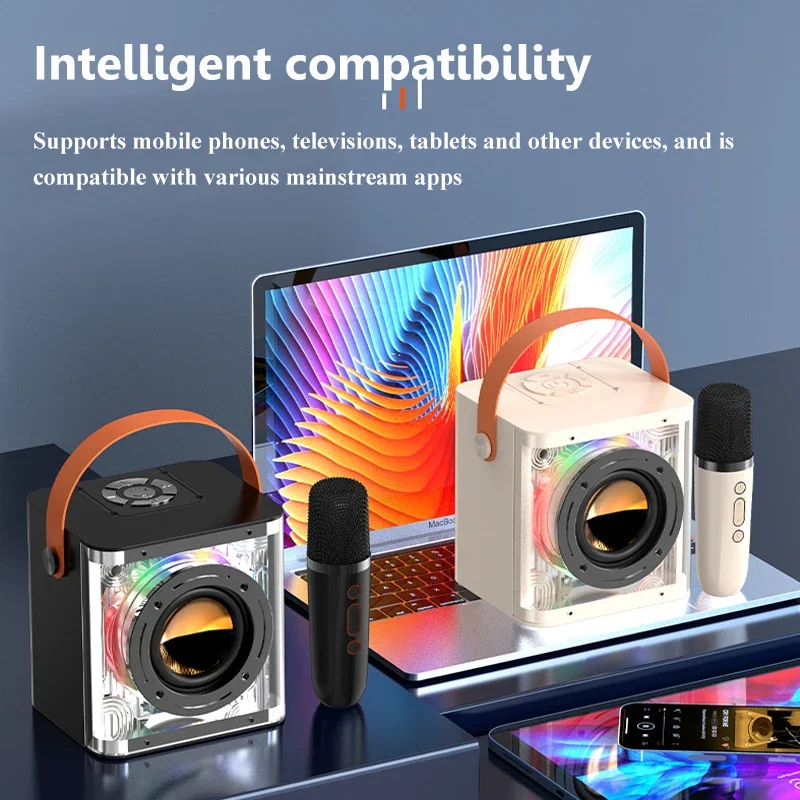 미니 휴대용 노래방 스피커 마이크, 무선 다채로운 조명, 블루투스 사운드 표준 오디오 시스템, 매직 보이스 마이크 지지대, TF USB