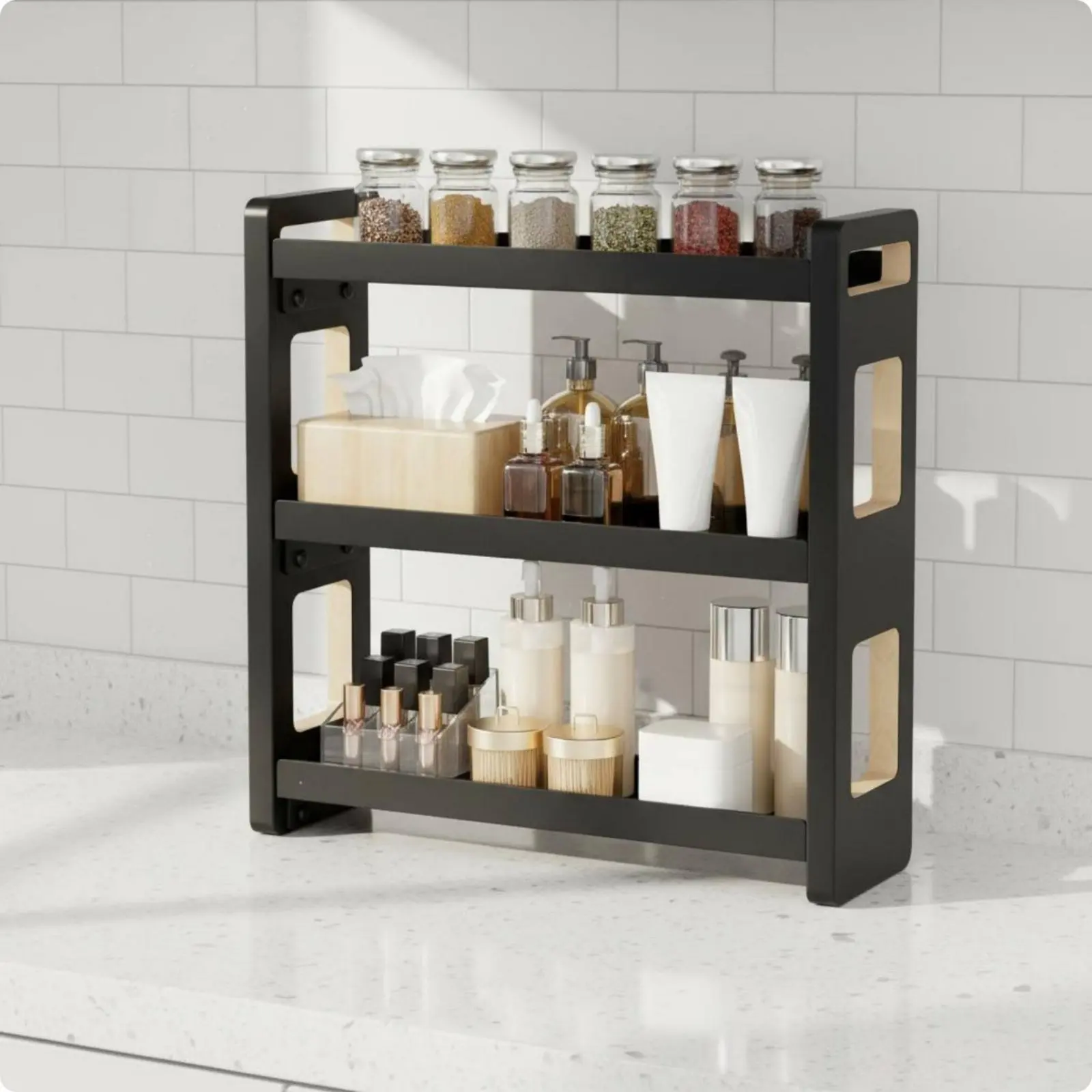 3-Tier Storage Rack Multi-Purpose Bathroom Countertop Shelf 3 Tier Bathroom Shelf Space Saving Under Sink Organizer Sturdy