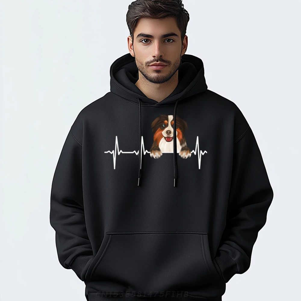 

Funny Dog Heartbeat For Miniature American Shepherd Lovers Mens Graphic Tshirts Moderate elasticity Camisetas Gothic Style