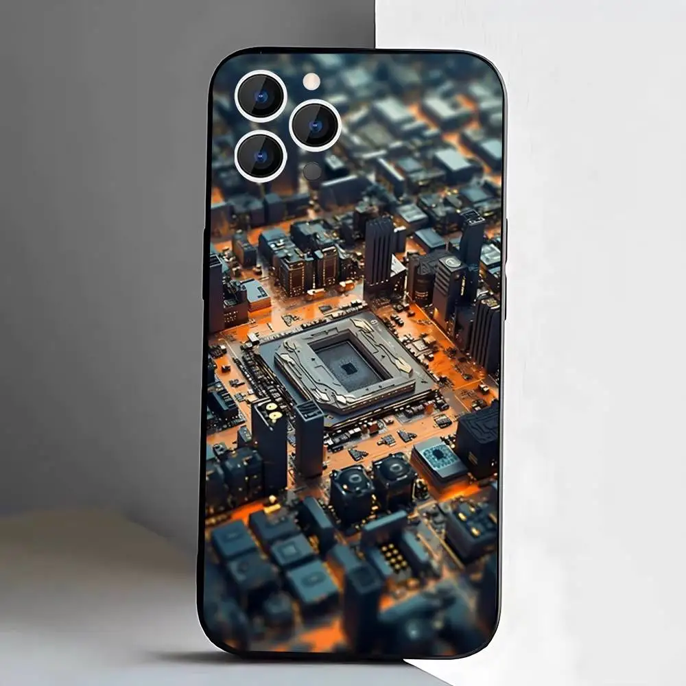 Circuit Board Phone Case For iPhone 17,16,15,14,13,12,11,Pro,XS,Max,XR,Plus,E,SE4,Mini Black Soft Cover