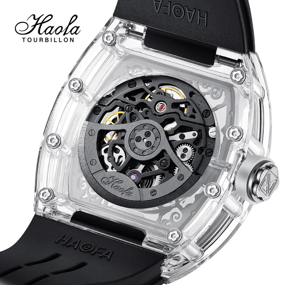 Haofa Mechanical Watch for Men 3D Dragon Automatic Skeleton Transparent Wristwatch Crystal Case Waterproof Men Watch 2321