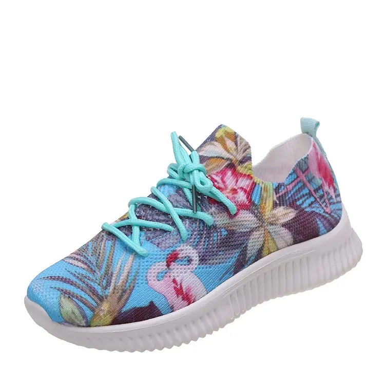 Fashion Sneakers for Women Flower Print Lace-Up Casual Shoes Outdoor Breathable Running Footwear Lady Vulcanized Shoe Plus Size