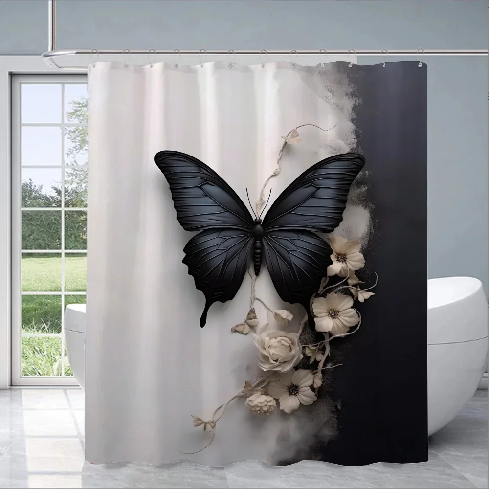 Butterfly Illustration Shower Curtain for Bathroom Accessories Folding Partition Curtains Bath Bedrooms Houses Rooms Quarto the