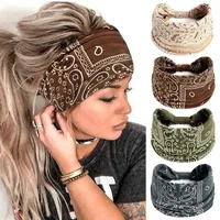Boho Headbands for Women Vintage Paisley Wide Hairbands Large African Headwrap Elastic Non Slip Workout Sports Head Band Knotted Thick Turban Cotton Bandanas for Hair Accessories 4Pcs
