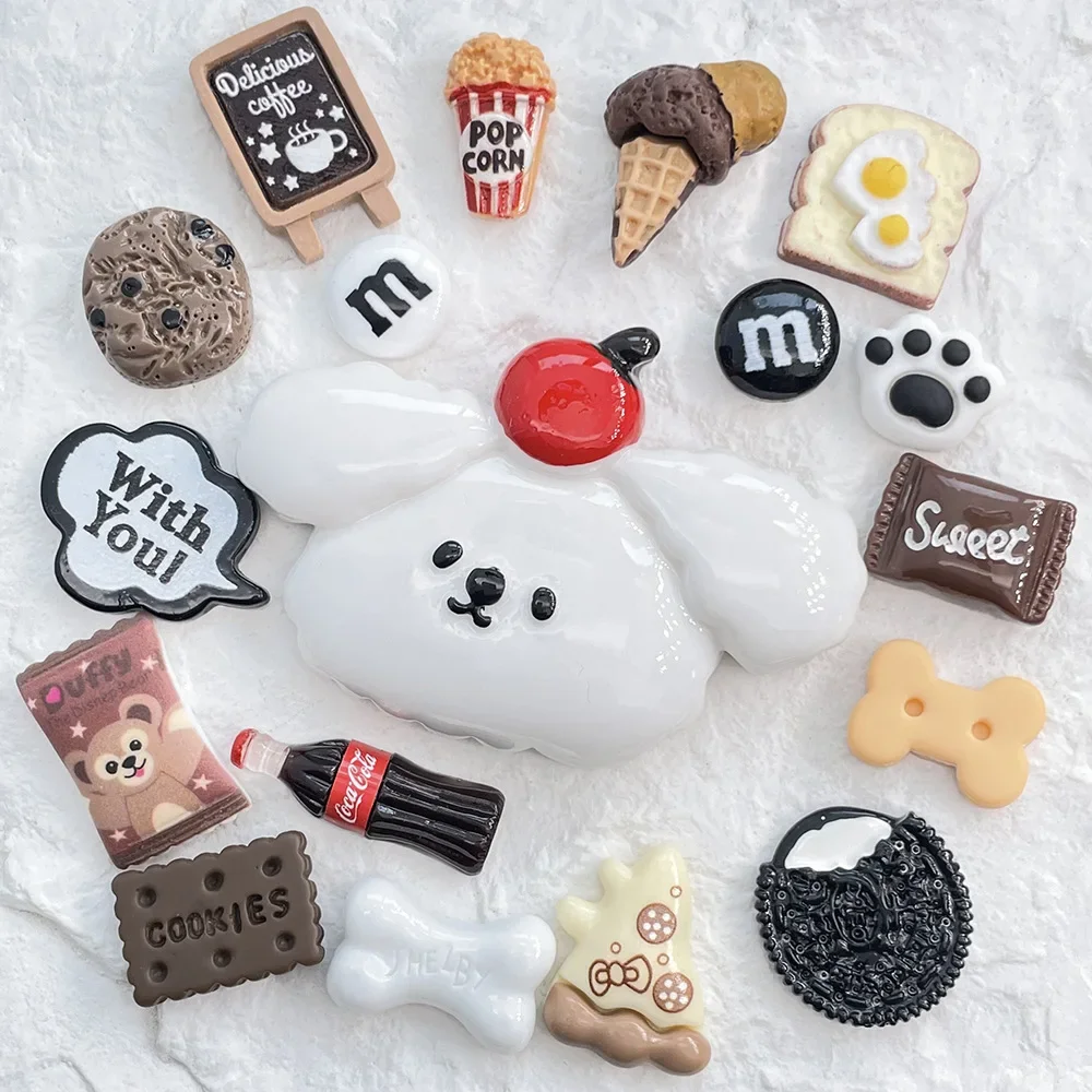 20PCS New Cute Resin Mini Cartoon Coffee Biscuits Hamburger Flat Back Manicure Parts Embellishments For Hair Bows Accessories