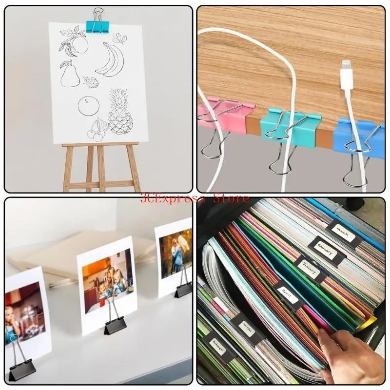 12 PCS Clips Clips Foldback Clips 25mm/32mm/41mm/51mm Povidback Clamps Money Paper Clamps Paper Clips for School