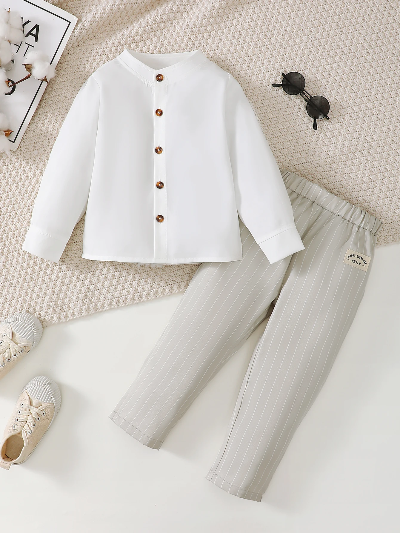 1-6 Years Kids Boys 2PCS Clothes Set White Short Sleeve Shirt Top+Striped Pants Toddler Boy Autumn Gentleman Outfit for Children