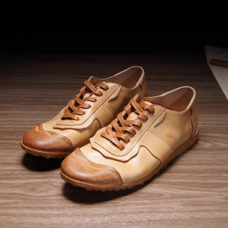 Genuine Leather Trainers Men Comfortable Outdoor Sneakers Handmade Retro Casual Shoes Anti-odor Wear-resistant