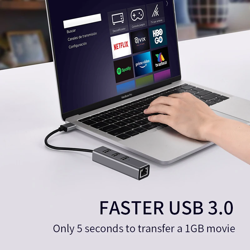 NNBILI USB C HUB 100Mbps 3 Ports USB 3.0 2.0 Type C HUB USB to Rj45 Ethernet Adapter RTL8152B for MacBook Laptop Computer