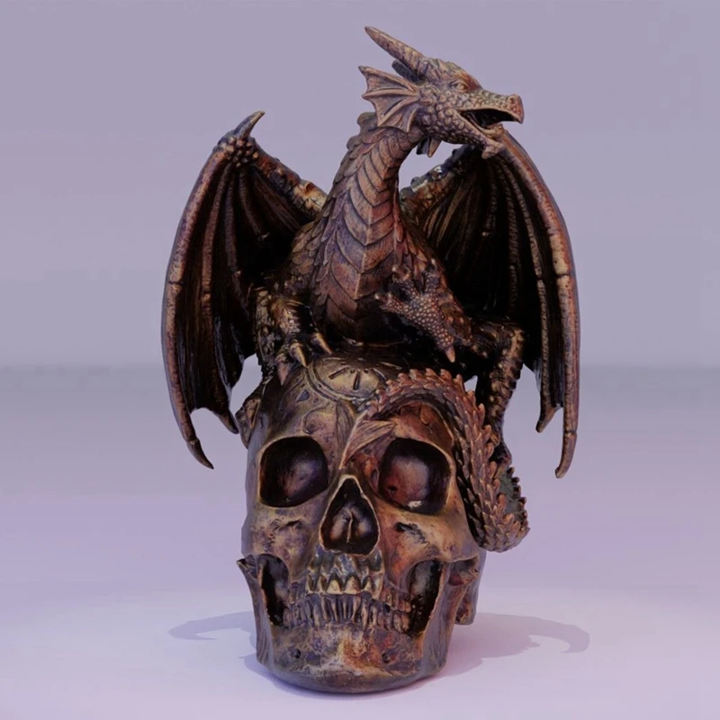 Flying Dragon Skull Statue Statues Figurine Halloween Ornaments Cool Apartment Bedside Table Decoration Sculpture-ABSW