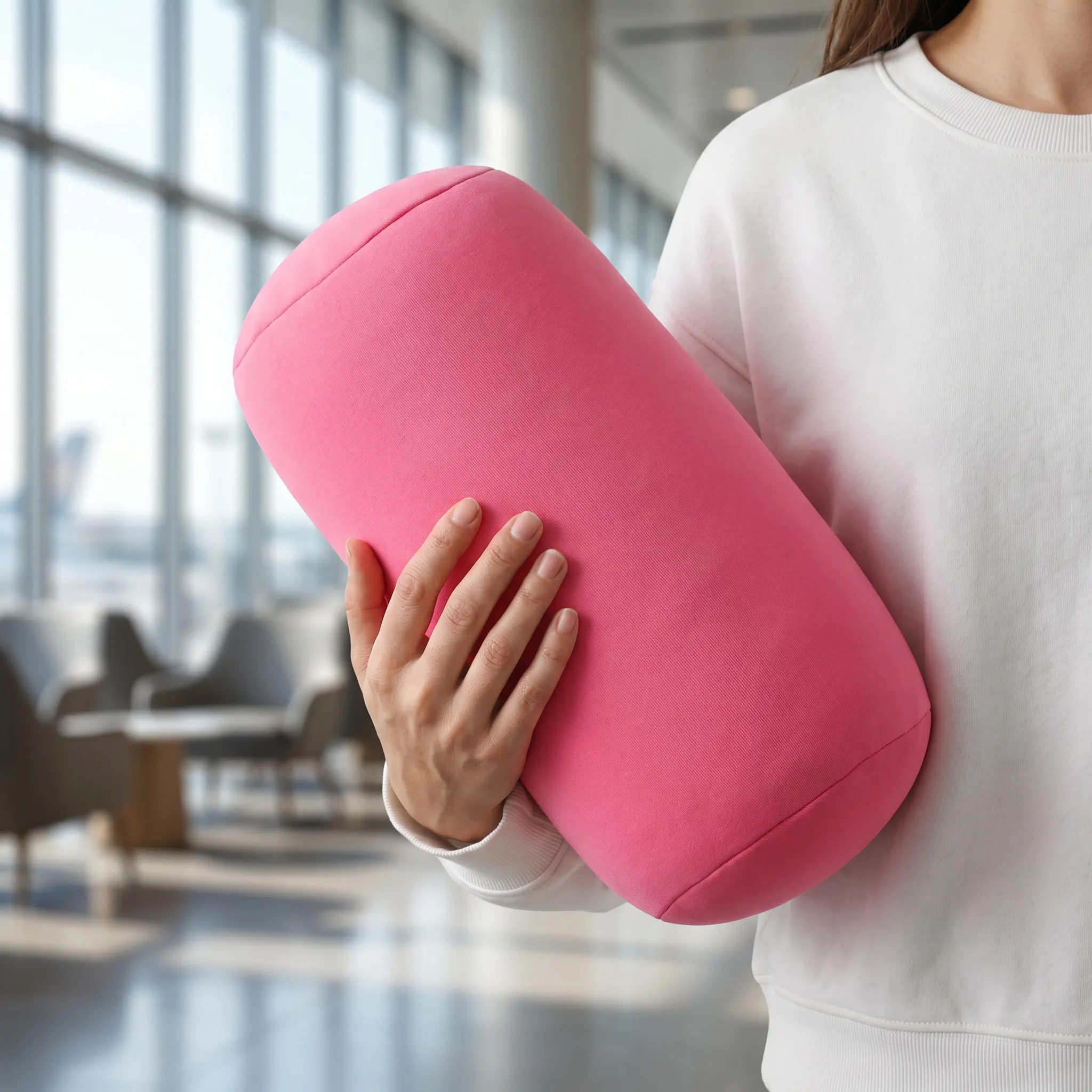 Microbead Cylinder Pillow Soft Neck Lumbar Roll Pillow Bead Filled Ergonomic Support for Sleep Travel Office Relax