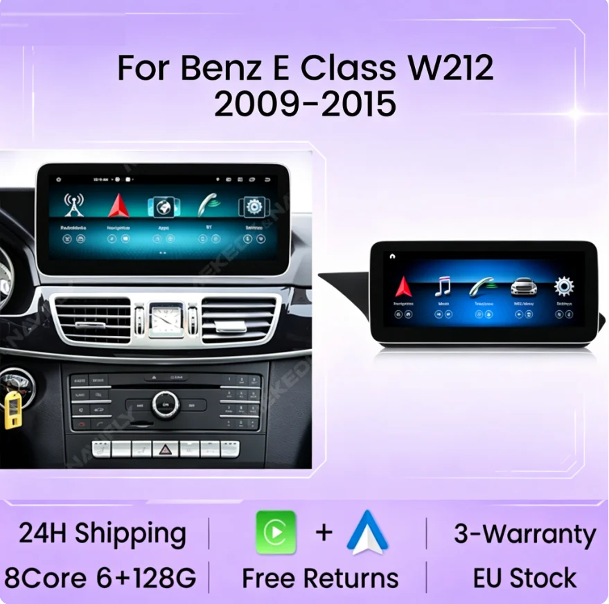 Système automobile intelligent 10,25 pouces en stock UE, autoradio stéréo pour Mercedes Benz Classe E W212 E200 E230 E260 2009-2015, 4G Wifi GPS Navigation Audio HeadUnit DSP, CarPlay sans fil, Android Auto, lecteur multimédia, expédition 24H