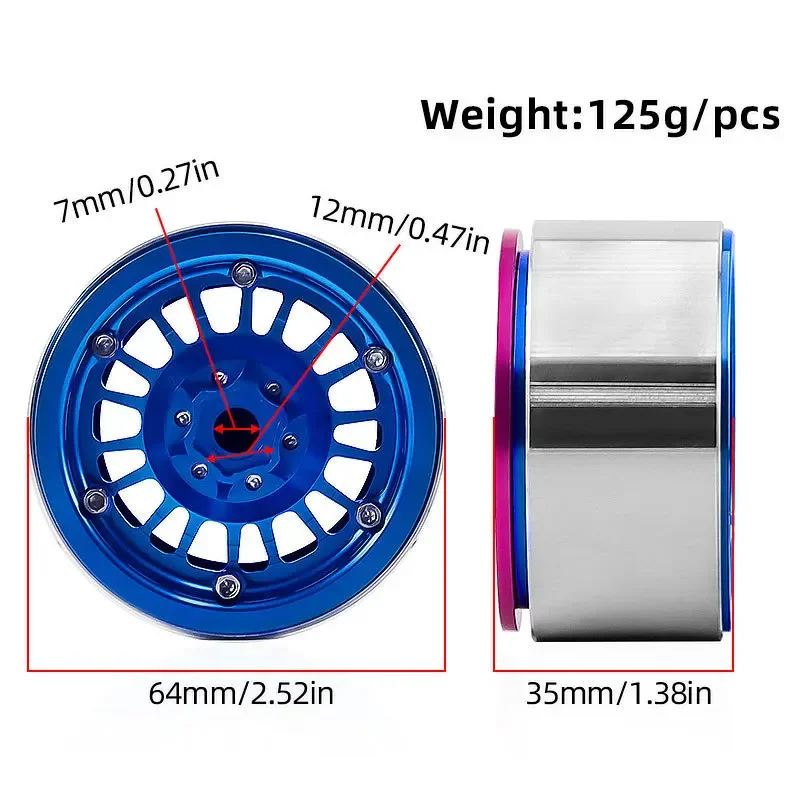 Buje de rueda de coche de escalada de 2,2 pulgadas para CROSS YK TRX4 SCX10 Hyper GO MJX H8H RC, actualización de Metal, piezas de accesorios OP