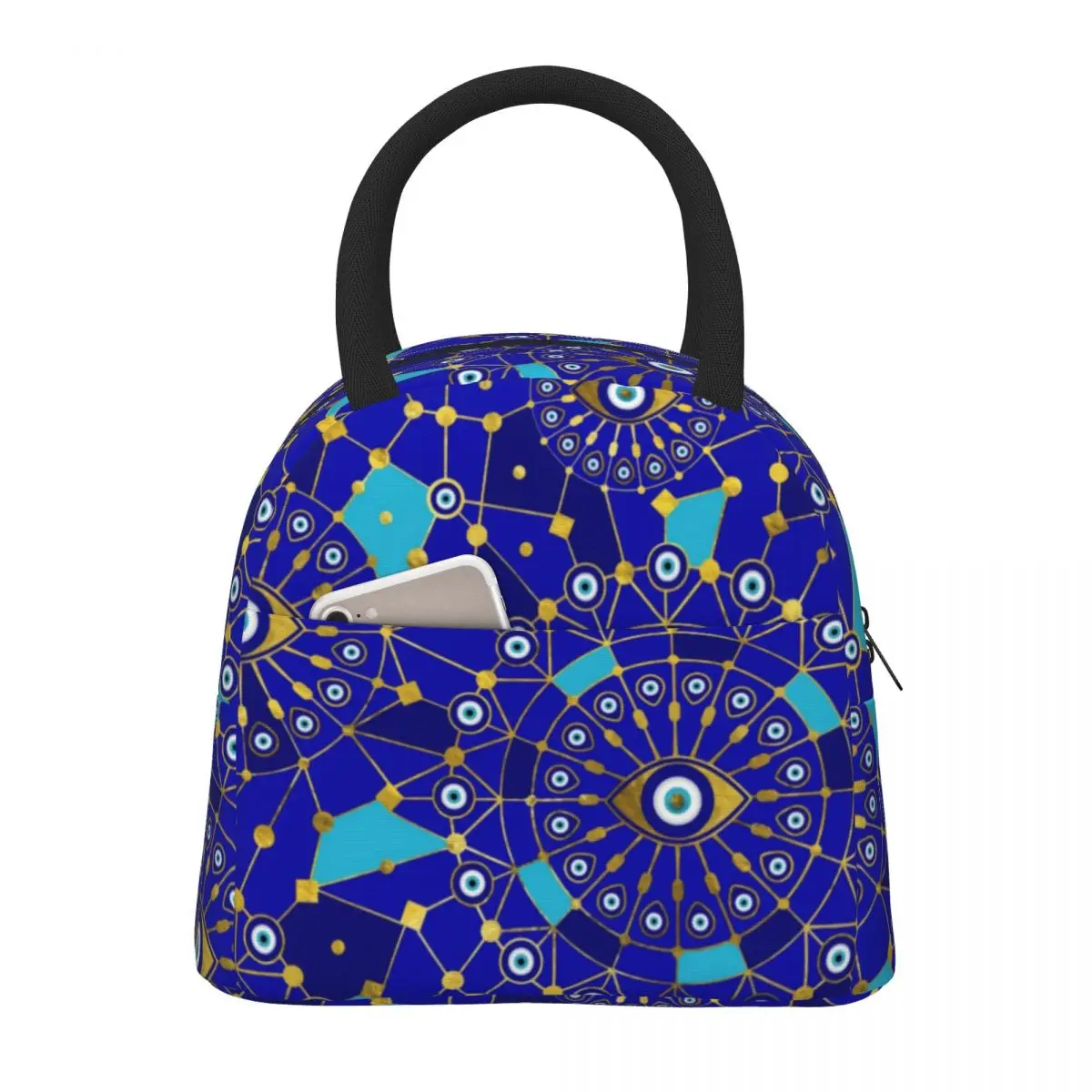 

Abstract Evil Eye Lunch Bag Geometry Print Portable Zipper Lunch Box Travel Cooler Bag Fashion Waterproof Tote Food Bags