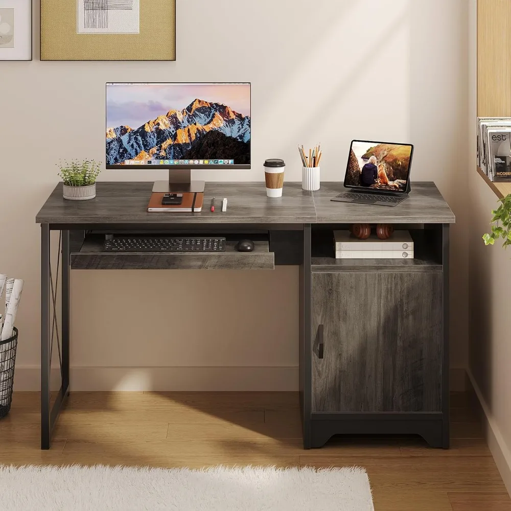 Premium  Office Desk with Keyboard Tray, Industrial Computer Desk with Storage, Reversible Executive Desk with File Cabinet for