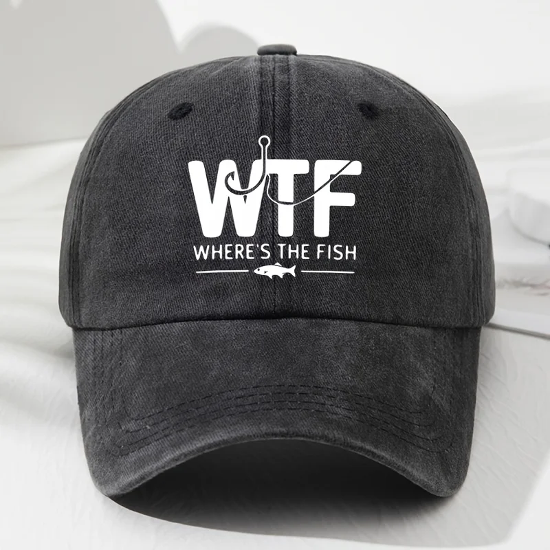 

Adjustable "WTF" Fishing-Themed Baseball Cap - Lightweight, Polyester, Hand-Washable - Ideal for Outdoor Sports, Fishing, and Ca