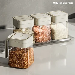 Spice Jar with Handle Press to Open Food-grade Lead-free Glass Sealed and Moisture-proof Kitchen Salt and Sugar Storage Jar