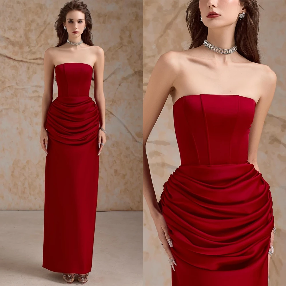 فستان سهرة فاخر من الساتان بدون حمالات مخصص، فساتين حفلة موسيقية كلاسيكية بدون أكمام، جودة عالية بطول الكاحل، فساتين مناسبة خاصة