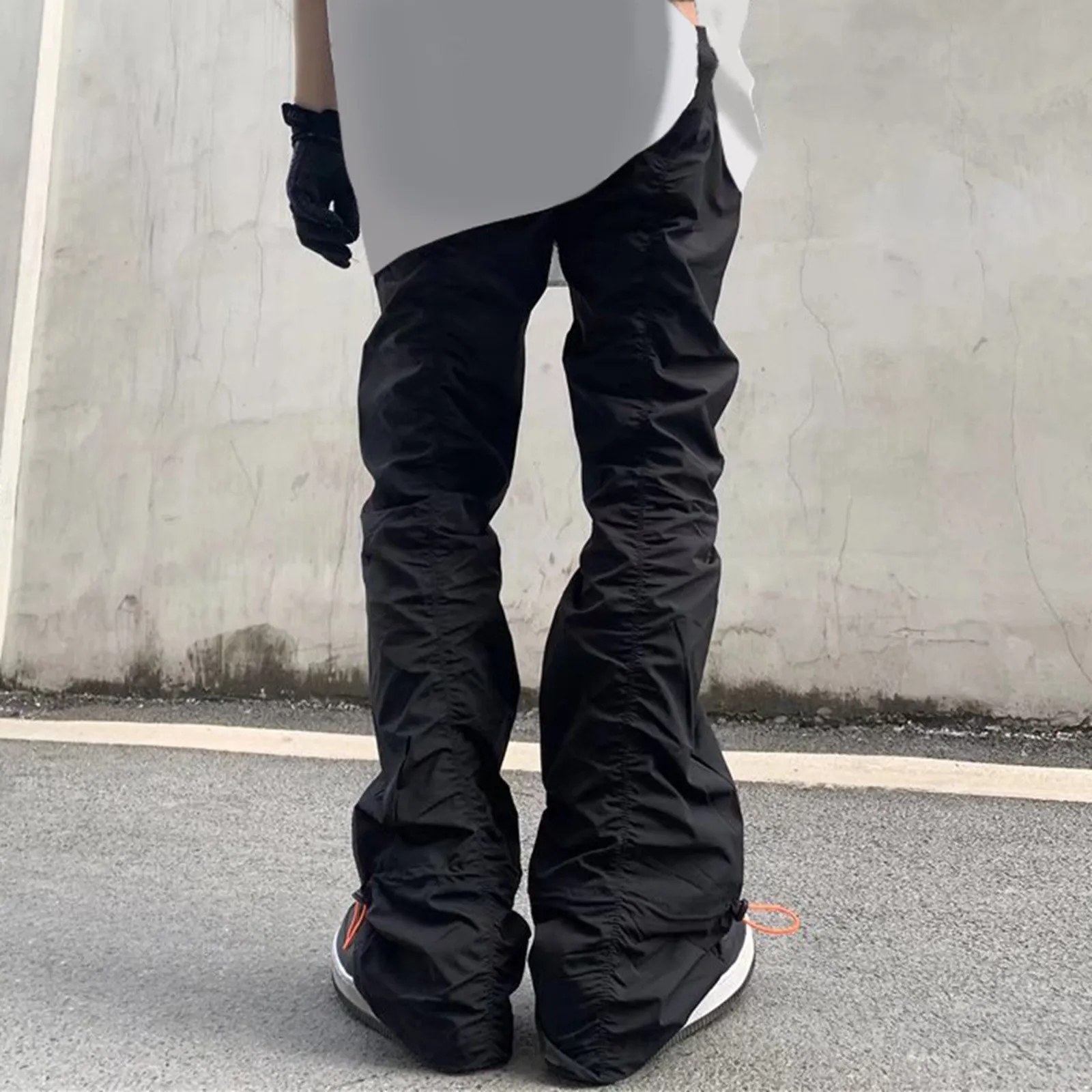 

Men'S And Women'S High Street Vibe Wind Pleated Straight Leg Casual Pants Design Sense Drawstring Loose Micro Flared Pants