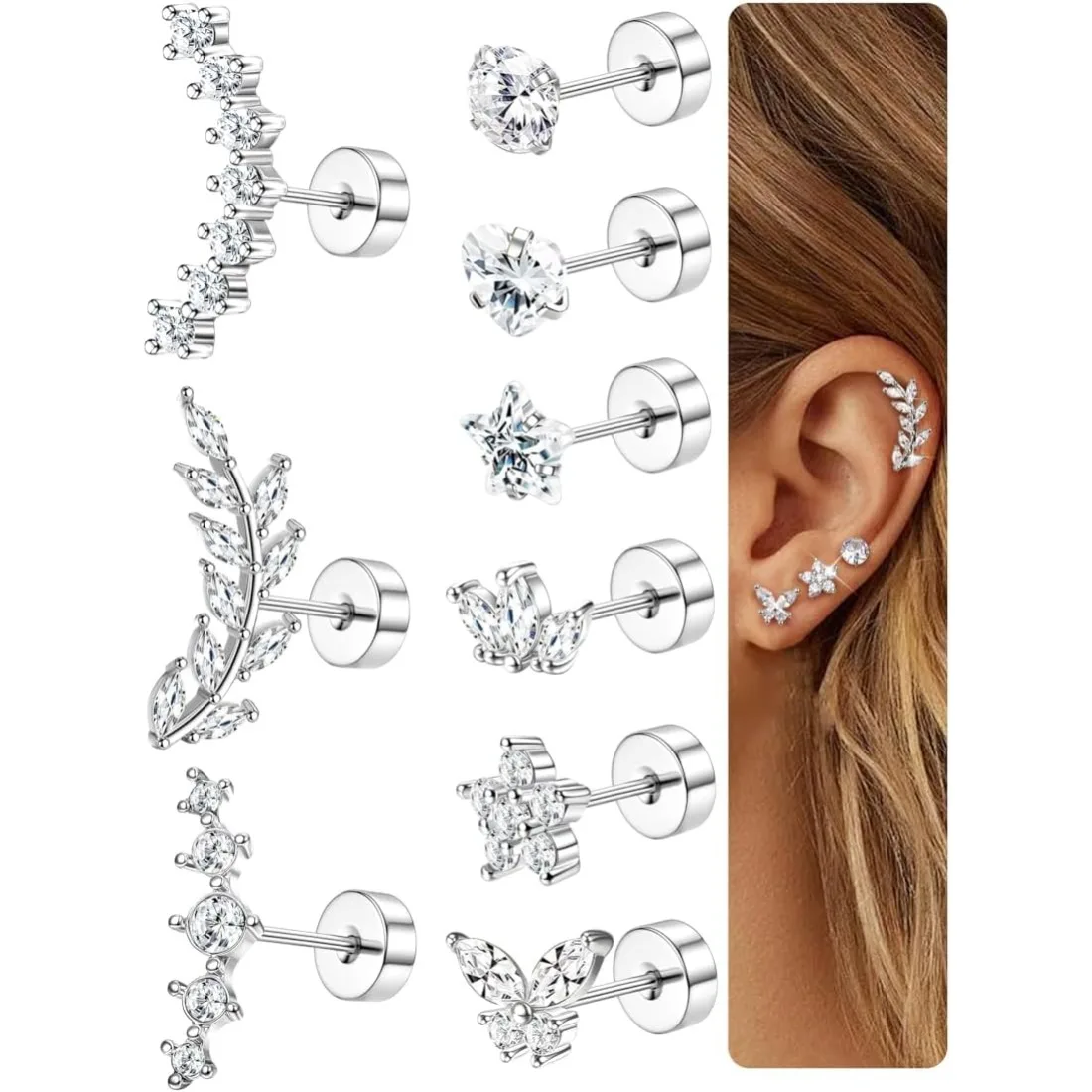 Drperfect Chirurgischer Stahl Knorpel-Ohrringe Hypoallergene Ohrstecker Flache Rückseite Helix Piercing Schmuck für Frauen