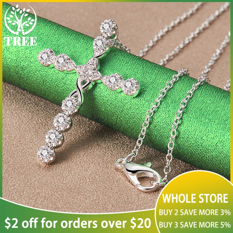 

ALITREE 925 Sterling Silver Cross Zircon Crystal Pendant Necklace For Women necklaces Fashion Party Birthday Wedding Jewelry