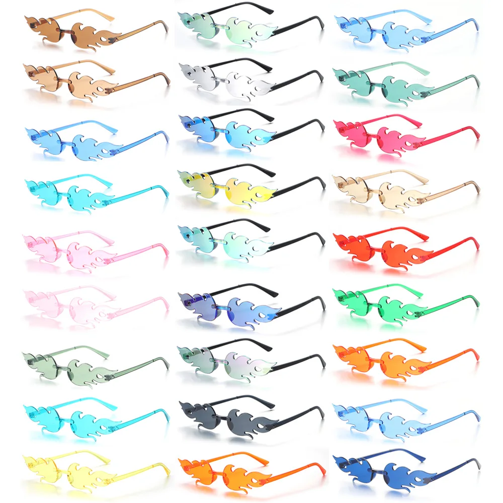 38 Estilos Novidade Flame Sunglasses para Mulheres Flame Shaped Rimless Sun Glasses Party Cosplay Shades Eyewear Streetwear Acessório