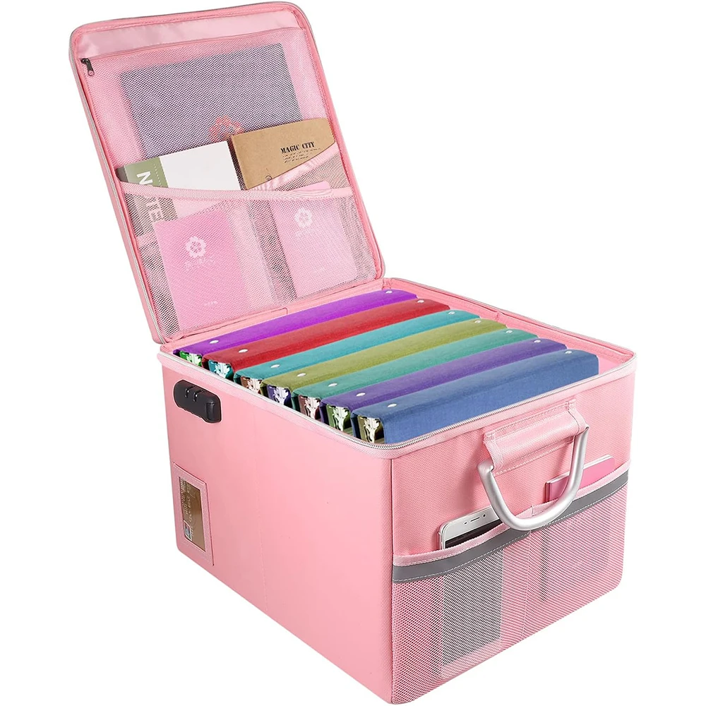 Water-Resistant Fire-Resistant Fiberglass A4 Legal Document File Box Office Home Organizer Folding Document Storage Unit