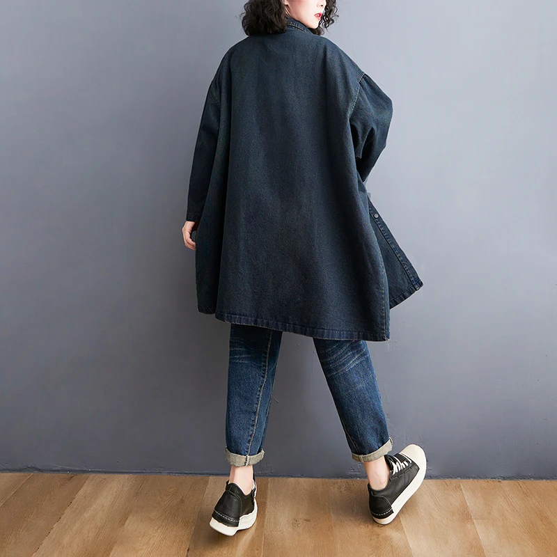 Jaqueta jeans casual solta estilo retro f plus size casaco versátil moda outono outerwear manga crida jaqueta gola ...