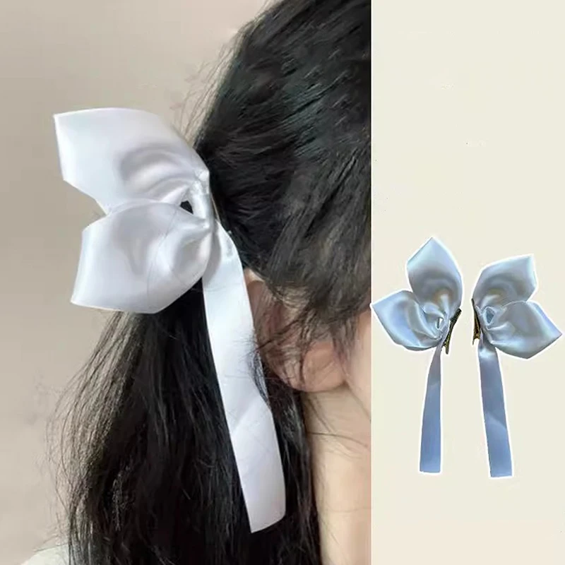 

2pcs Sweet Bows Hair Clips Women White Ribbons Ponytails Clip Girls Cute Headwear Fashionable Korean Style Hairgrips Hairpins
