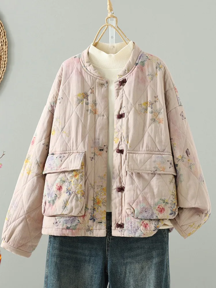 

Unique Design Thiened Cotton Jaet Women's Winter Vintage Button ort Outerwear Anti-Aging Cotton Clothes ket Coat