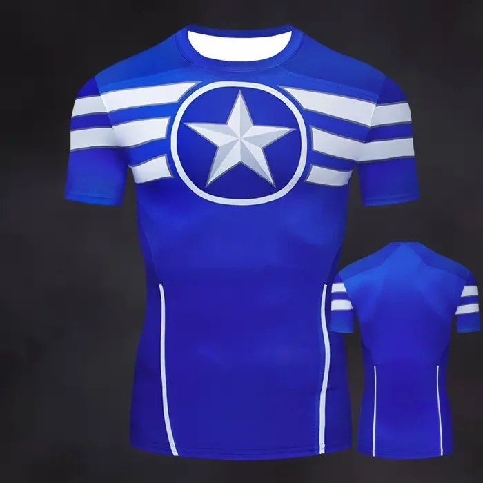 تي شيرت صيفي للرجال من COS Marvel Captain America ملابس تدريب اللياقة البدنية للبالغين والأطفال ملابس الوالدين والطفل #4
