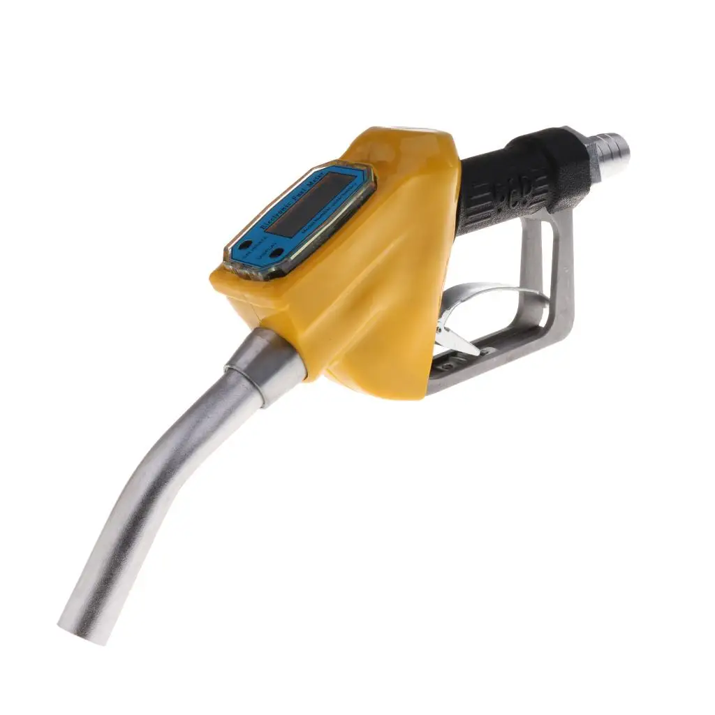 Car 1'' Thread Automatic Fueling Nozzle With Digital Flow Meter Yellow