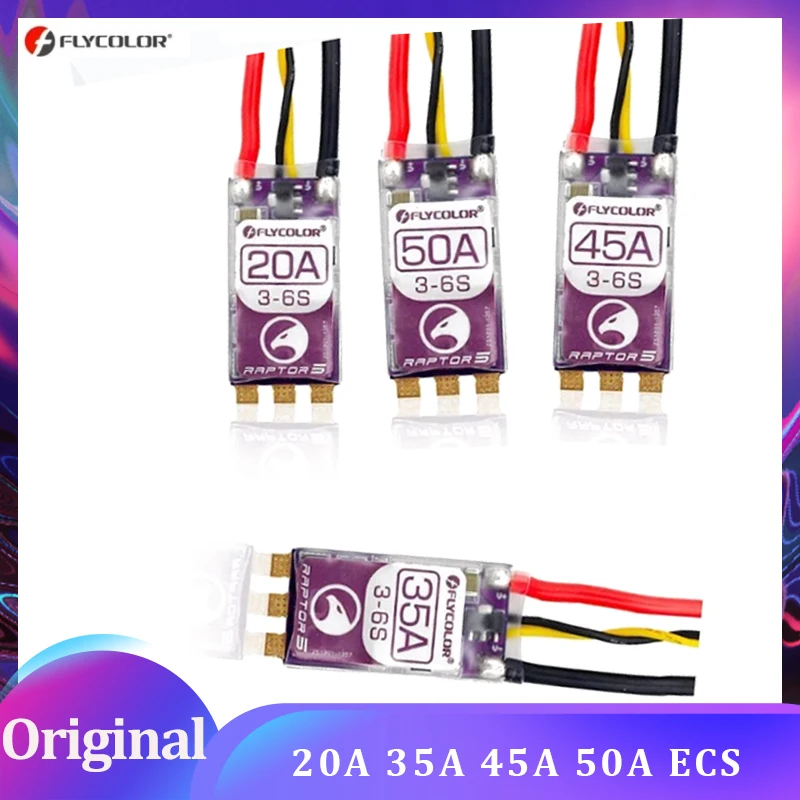 

FLYCOLOR Raptor5 Brushless ESC 3-6S Drone ESC 32Bit G701 PWM 128K Single 20A 35A 45A 50A ECS Dshot Proshot for FPV Racing Drones
