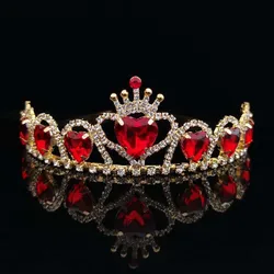 Fashion Elegant Vintage Small Baroque Red Crystal Crowns for Women Girls Bride Wedding Hair Jewelry Accessories