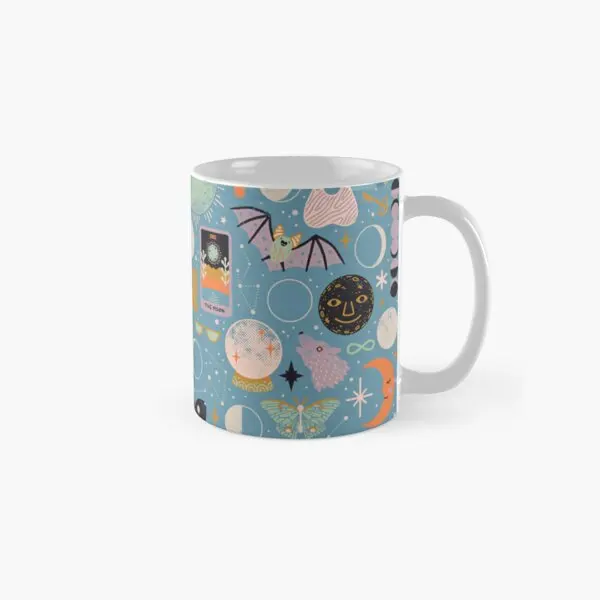 Lunar Pattern Blue Moon Classic  Mug Coffee Drinkware Design Simple Image Tea Photo Printed Gifts Picture Cup Handle Round